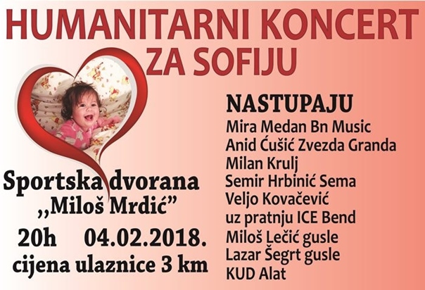 Trebinje za Sofiju: Večeras humanitarni koncert u sportskoj dvorani