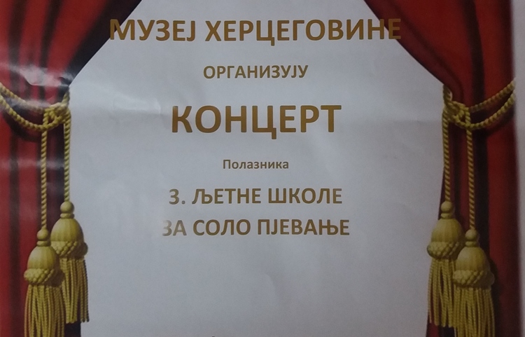 Музеј Херцеговине: Вечерас концерт полазника љетне школе за соло пјевање