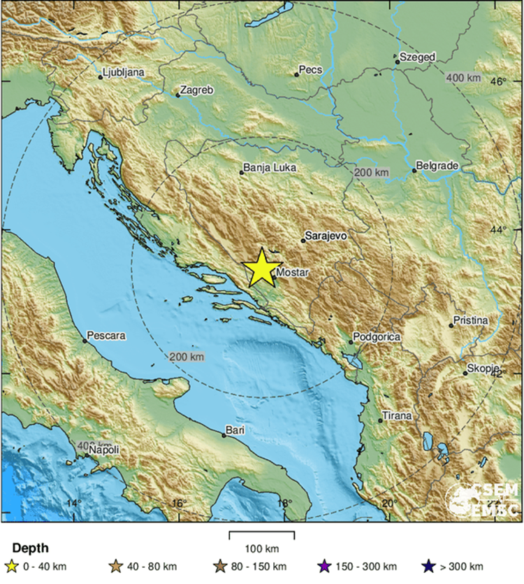 Земљотрес на подручју Мостара