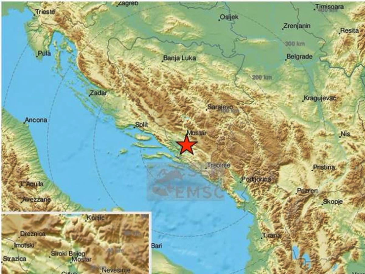 Земљотрес од 3,4 степена у околини Мостара
