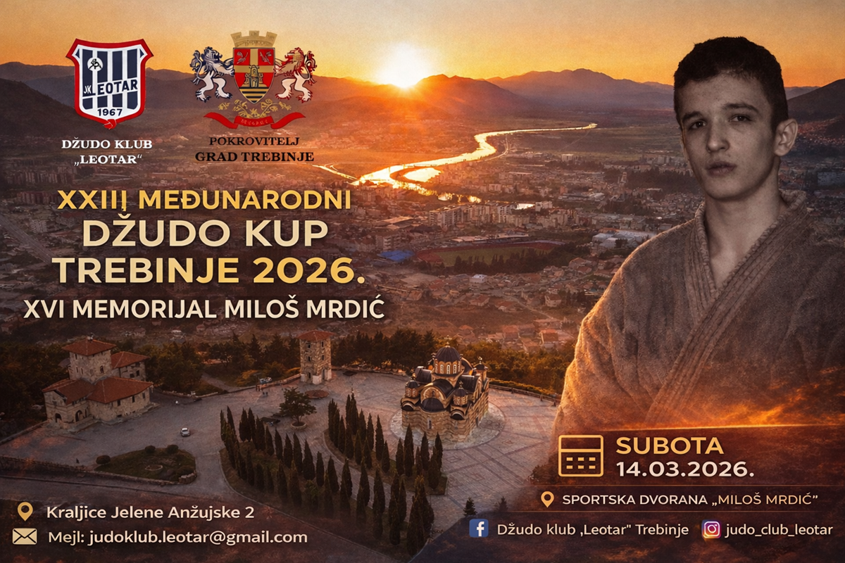 XXIII Међународни џудо куп „Требиње 2026“ – XVI Меморијал Милош Мрдић окупља такмичаре из Европе